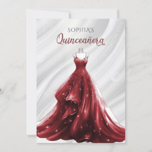 Silver Red Sparkle Dress Quinceañera Quince Invitation