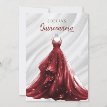 Silver Red Sparkle Dress Quinceañera Quince Invitation