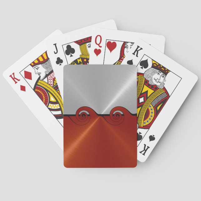 Silver Red Stainless Metallic Cut Out Pattern 2 Poker Cards (Back)