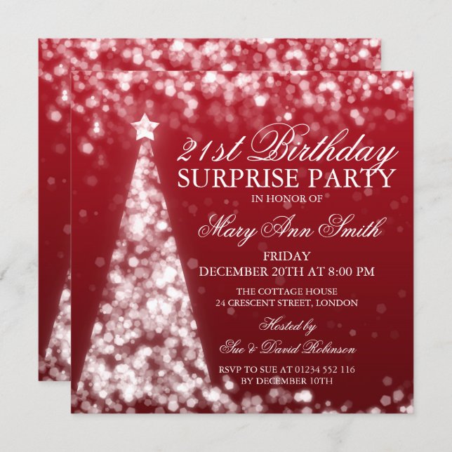 Silver Red Surprise 21st Birthday Christmas Invitation (Front/Back)