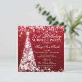 Silver Red Surprise 21st Birthday Christmas Invitation (Standing Front)