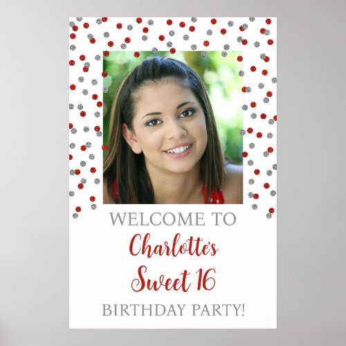 Silver Red Sweet 16 Birthday 20x30 Photo Poster