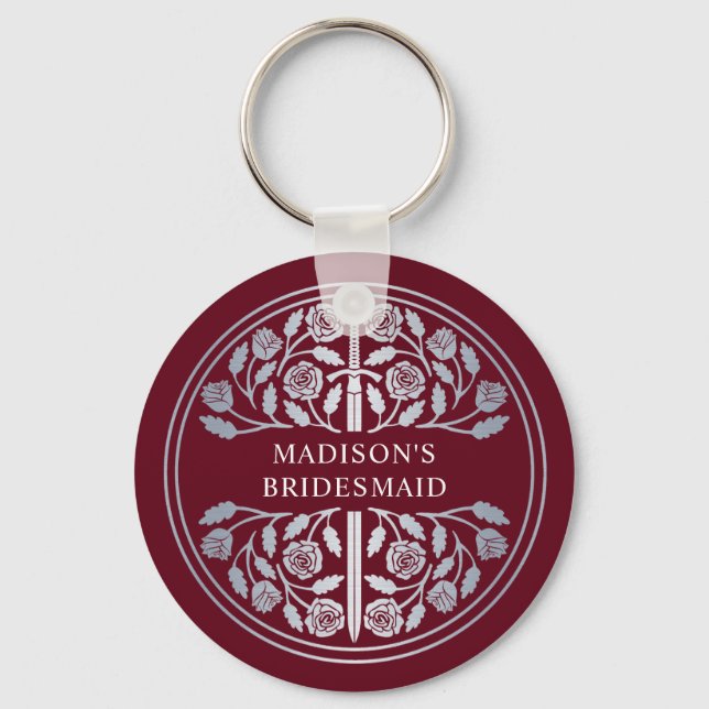 Silver Red Sword Bridesmaid Royal Wedding Gift Keychain (Front)