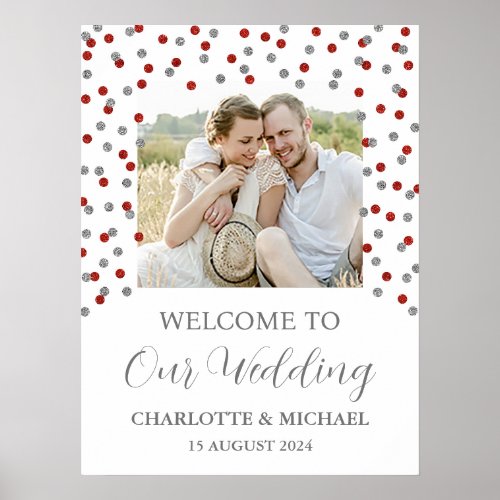 Silver Red  Wedding Welcome Custom 18x24 Photo Poster