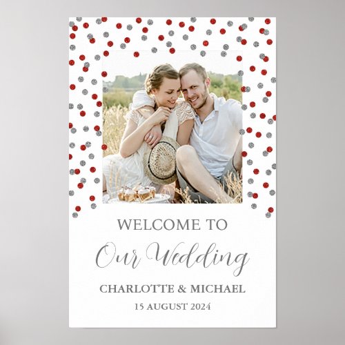 Silver Red Wedding Welcome Custom 20x30 Photo Poster