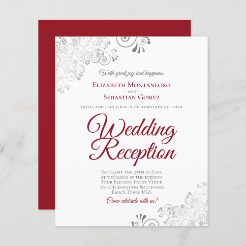 Silver Red  White Wedding Reception BUDGET Invite