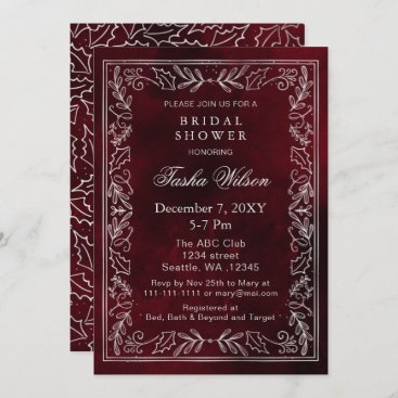 Silver Red Winter Foliage Holiday Bridal Shower  Invitation