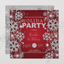 Silver Red Winter Glam Christmas Holiday Party Invitation