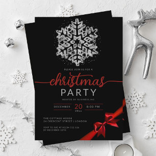 Silver Red Winter Glitter Snowflake Company Xmas Invitation
