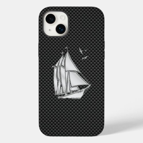 Silver Regatta Sailboat on Carbon Fiber Decor Case_Mate iPhone 14 Plus Case