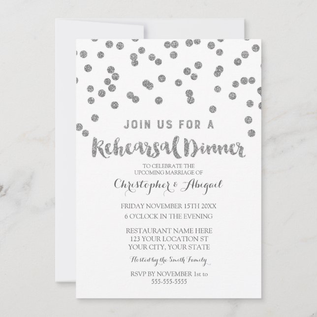 Silver Rehearsal Dinner Party Invitation (Back)