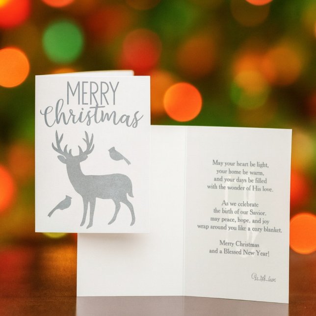 Silver Reindeer and Cardinal Merry Christmas  Foil Card (Creator Uploaded)