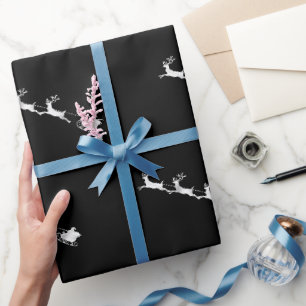 silver reindeer christmas pattern black background wrapping paper