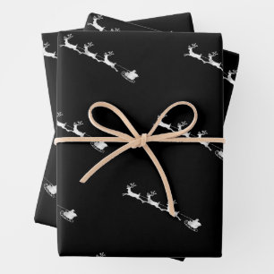 silver reindeer christmas pattern black background wrapping paper sheets