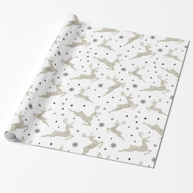 Silver Reindeers Wrapping Paper (Unrolled)