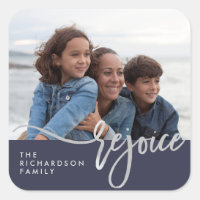Silver Rejoice | Modern Typography with Photo Square Sticker