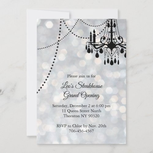 Silver Restaurant Grand Opening with Chandelier Invitation