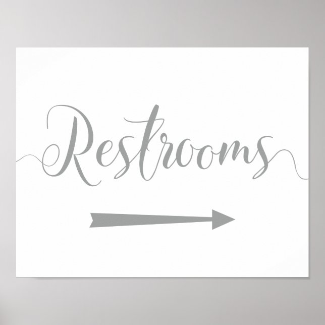 Silver Restrooms Sign - Right Arrow Directions (Front)