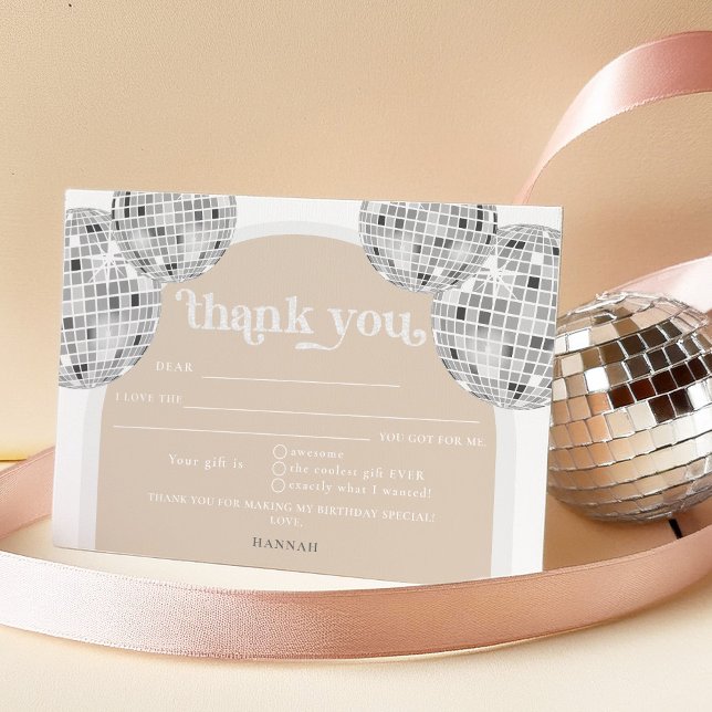 Silver Retro Disco Bridal Shower Thank you card (Creator Uploaded)