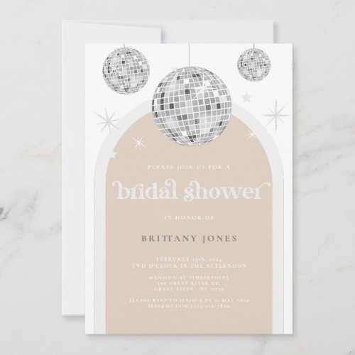 Silver Retro Disco Glitter arch Bridal Shower  Invitation