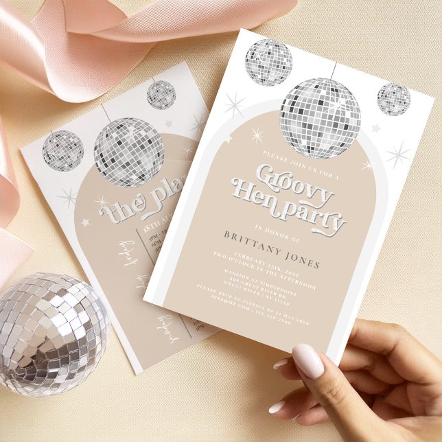 Silver Retro Disco Glitter arch Hen Party Weekend Invitation (Creator Uploaded)