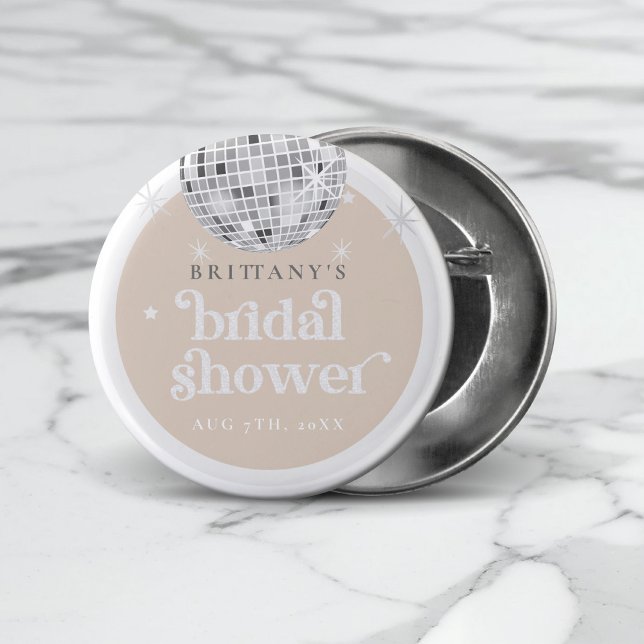 Silver Retro Disco Groovy Bridal Shower  Button (Creator Uploaded)
