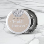 Silver Retro Disco Groovy Bridal Shower  Button<br><div class="desc">Step back in time with our Retro Disco Ball Bridal Shower Invitations & Decor collection. Immerse yourself in the nostalgia of the 70s with muted beige and grey arches, enhanced by groovy silver glitter fonts. The iconic retro disco ball takes center stage, evoking an era of disco glamour, all while...</div>