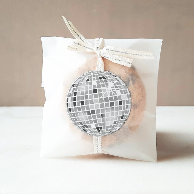Silver Retro Disco Groovy Bridal Shower  Classic Round Sticker (Creator Uploaded)