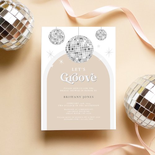Silver Retro Disco Groovy Bridal Shower Invitation