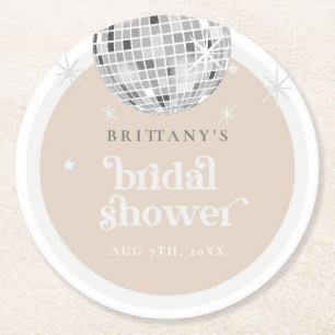 Silver Retro Disco Groovy Bridal Shower  Round Paper Coaster