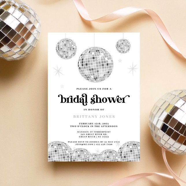 Silver Retro Disco Silver Glitter Bridal Shower  Invitation (Creator Uploaded)