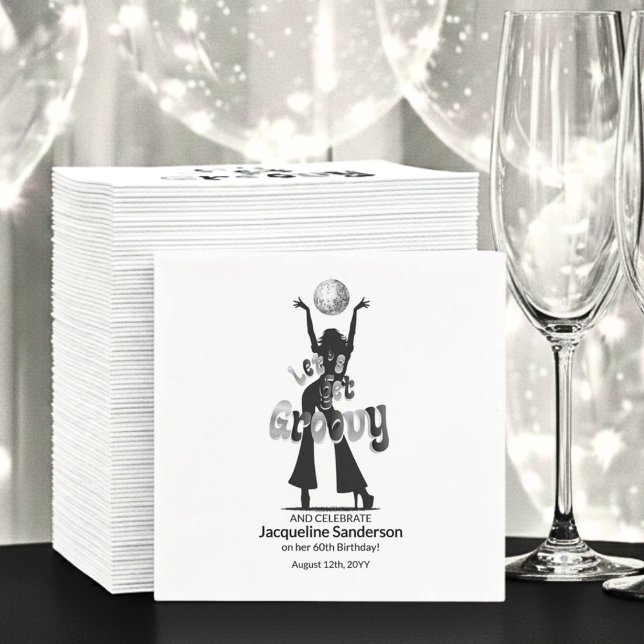 Silver Retro Let's Get Groovy 60th Birthday Napkins (Creator Uploaded)