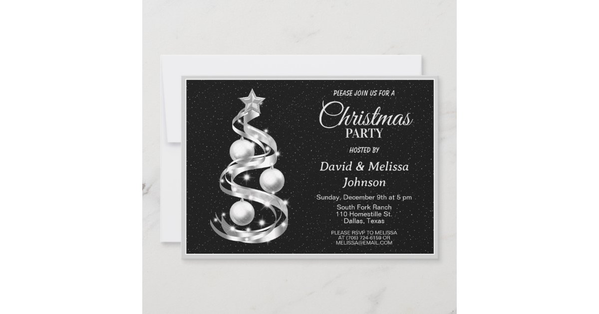 Silver Ribbon Christmas Tree Party invitation Zazzle
