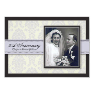 Silver Ribbon Damask Anniversary Party Invitation