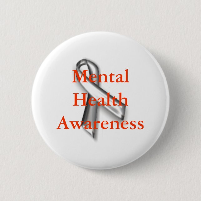 Silver_ribbon, Mental Health Awareness Button (Front)