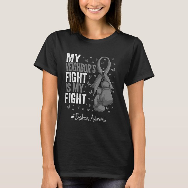 Silver Ribbon Neighbor Dyslexia Awareness T-Shirt (Front)