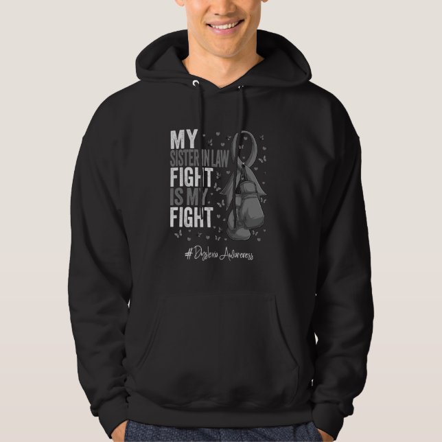 Silver Ribbon Sister in law Dyslexia Awareness Hoodie (Front)