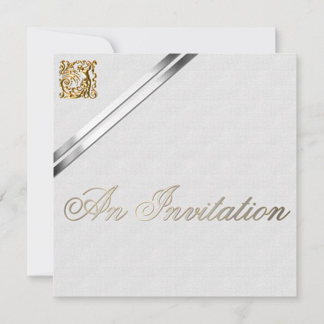 Silver Ribbons and Gold Wedding Invitation (Front)