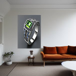 Silver ring, green and blue gemstone | AI Art  Poster<br><div class="desc">A fancy cool Silver ring,  green and blue gemstone with a unique design. This is a AI generated art.</div>