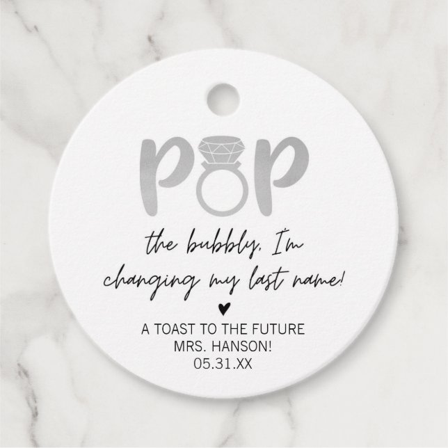 Silver Ring Pop The Bubbly Favor Tag (Front)