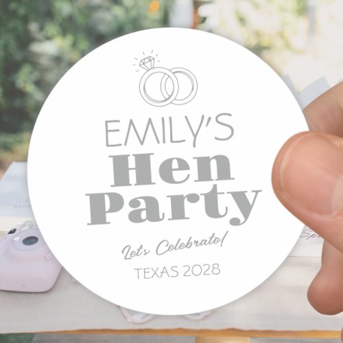 Silver Rings Hen Party Classic Round Sticker