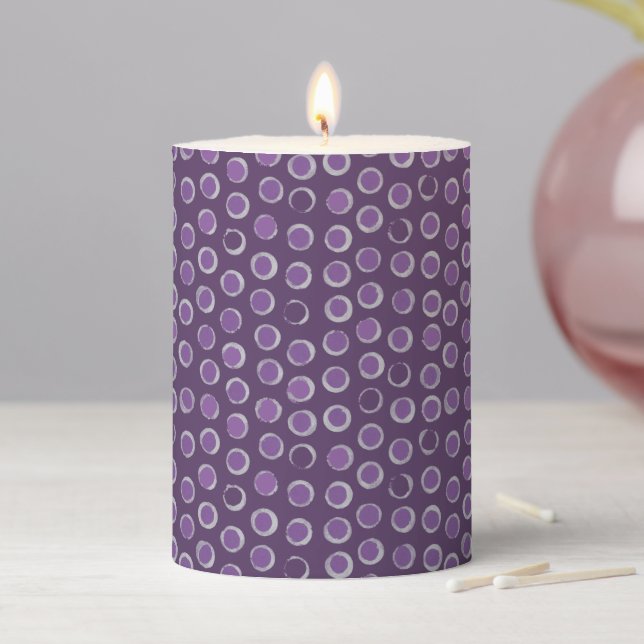 Silver Rings Purple Dots Pattern Pillar Candle (In Situ)
