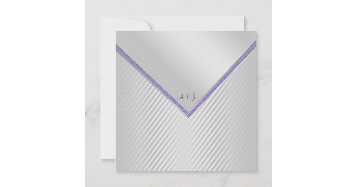 Invitations Abstract Ripple SILVER RIPPLE PURPLE TRIM WEDDING INVITATION | Zazzle