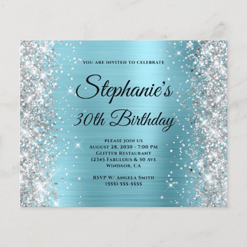 Silver Robin Egg Blue Glam Monogram 30th Birthday Flyer