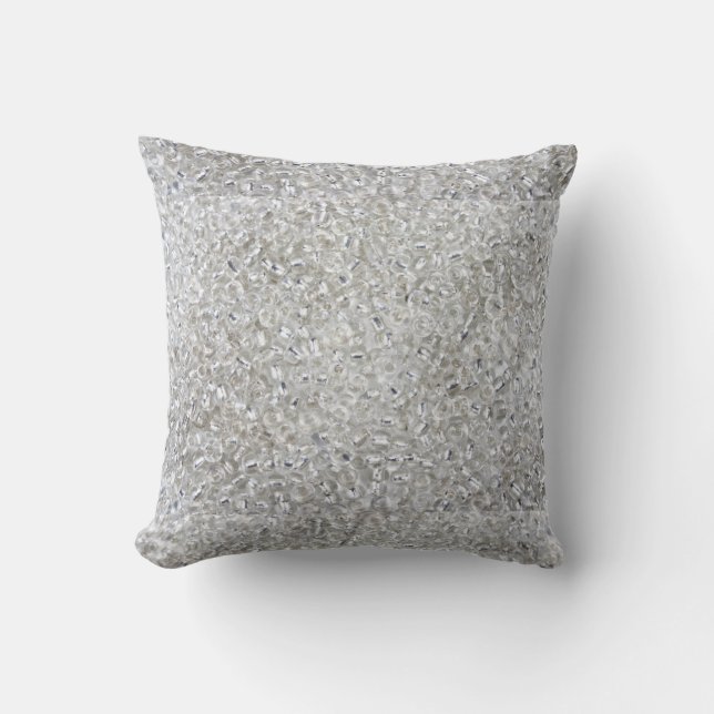 Silver Rocaille Seed Beads Throw Pillow (Front)
