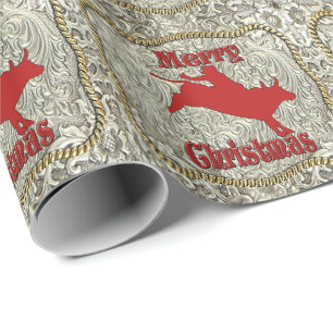 Silver Rodeo Bull Rider Belt Buckle Wrapping Paper
