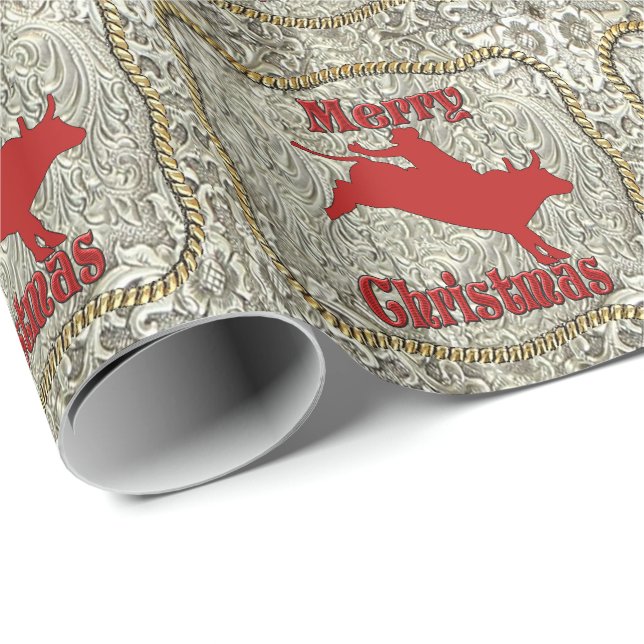Silver Rodeo Bull Rider Belt Buckle  Wrapping Paper (Roll Corner)