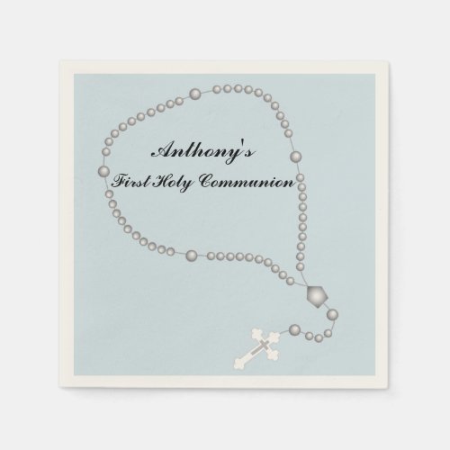 Silver Rosary Beads Communion Personalized Napkin