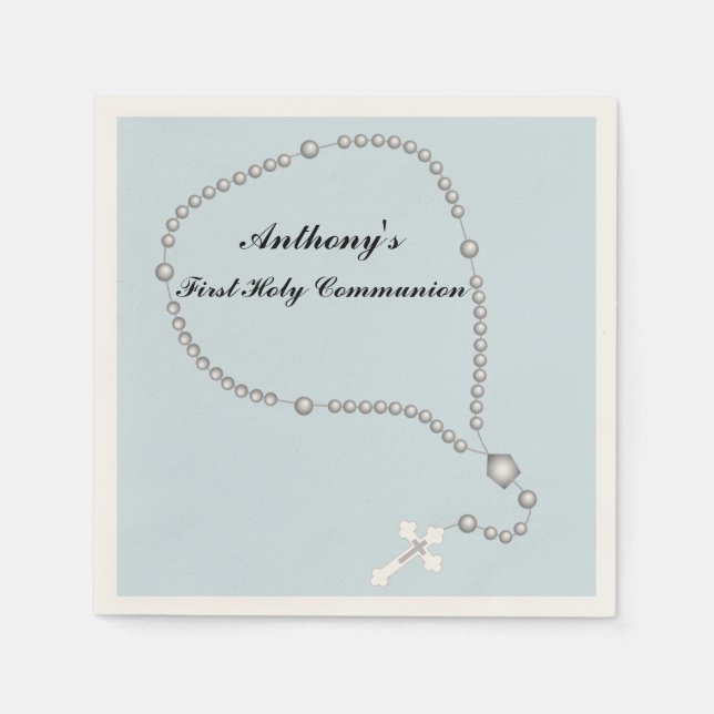 Silver Rosary Beads Communion Personalized Napkin (Front)