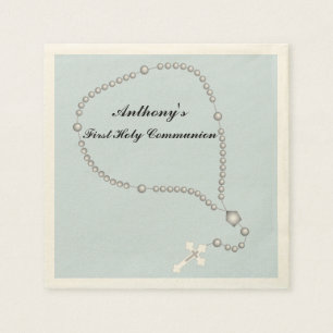 Silver Rosary Beads Communion Personalized Napkin